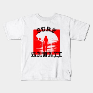 Surf Hawaii (Red & Black) Kids T-Shirt